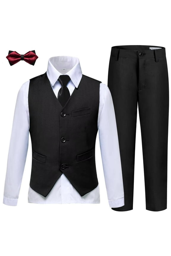 Little Boys Suit 4PC Wedding Party Vest Tuxedo Dress Suit Outerwear Party Vest Pants Outfits Black 3T