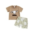 thumbnail image 1 of Little Boys Summer Clothes Outfits Sheep Embroidery 6 12 18 24 Months 2T 3T 4T Short Sleeve Round Neck T-Shirt with Elastic Waist Shorts Sets, 1 of 9