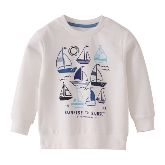 Little Boys' Sweatshirt Casual Round Neck Long Sleeve Pullover with Prints Fashion Pullover Size 7-8T,White