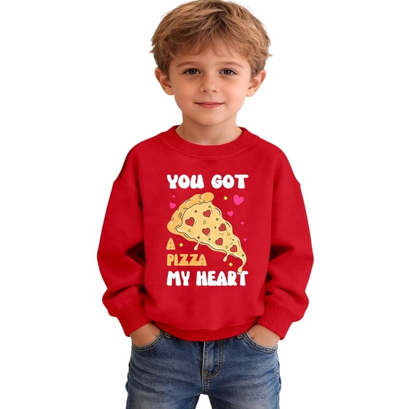 Little Boys' Sweatshirt Valentine'S Day Graphic Print Long Sleeve Crewneck Sweatshirt Outfits Pullover ,Size 5-6T , Red