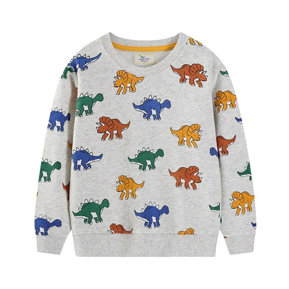 Little Boys Sweatshirts Kids Long Sleeve Crewneck Pullover Cartoon Print Shirts Clothing Light Gray Size 6-7T