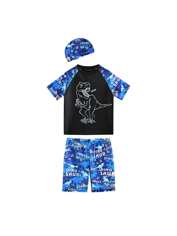 Little Boys Swimsuit 3 Piece Swim Short Sleeve Bathing Suits Rash Guards and Swim Sets Size 8-10T