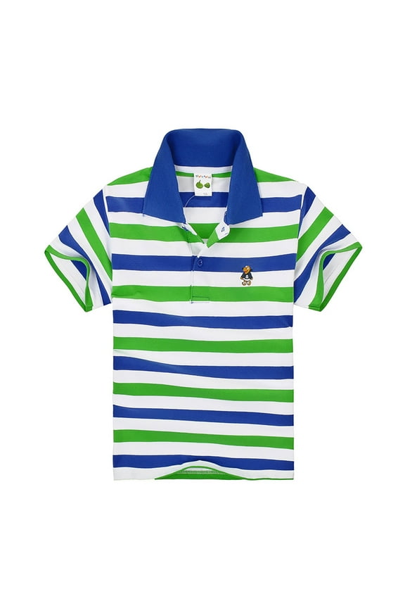 Little Boys T Shirt Kids Striped Short Sleeve Button Closure Boys Clothes Size 5-6T,Blue