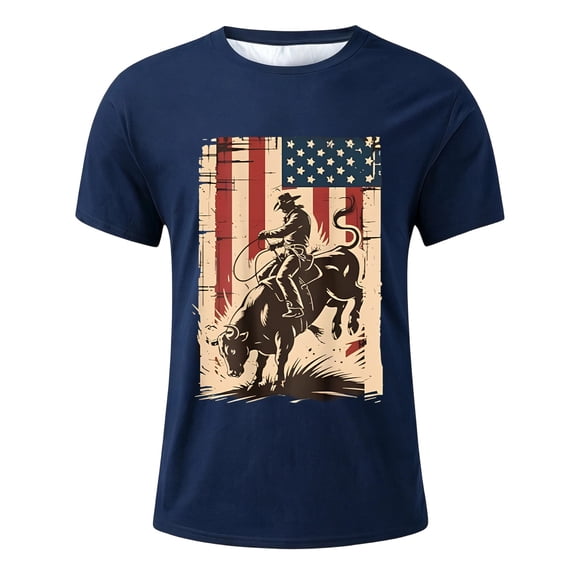 Little Boys T Shirts Short Sleeve American Flag Western Cowboy Print Graphic Tees Casual Children Stylish Top Boys Clothes for Summer Size 6-7T