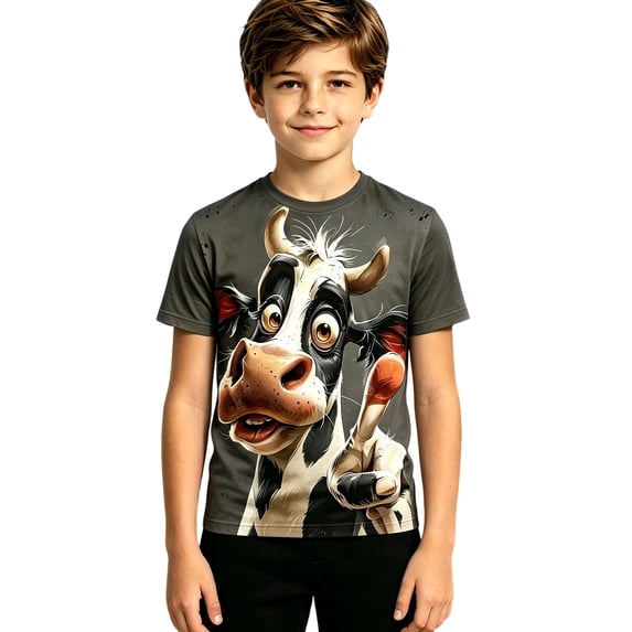 Little Boys T Shirts Short Sleeve Cow Print Animal Graphic Tee Tops for Kids School Uniform Size 5-6T