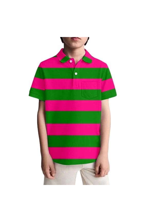Little Boys T Shirts Striped And Polka Print Short Sleeve With Chest Pocket Casual Playwear Tees Size 5-6T