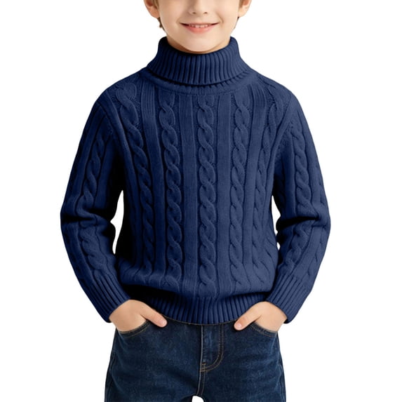 Little Boys Turtleneck Cable Chunky Knit Sweaters 12M-11Y Kids Soft Warm High Collar Pullover Sweater