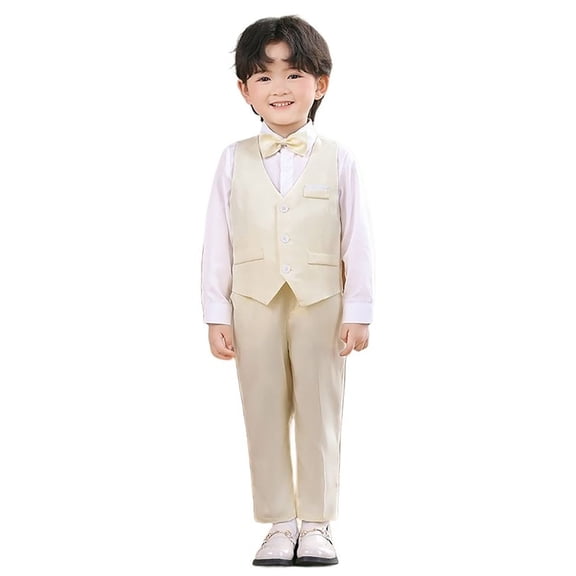 Little Boys Vest Suits 3 Piece Outfit Tuxedo Set formal Suit With Vest Pants Bowtie Set Slim Kids Clothes Size 7-8T