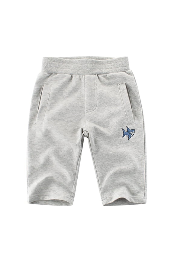 Little Boys Wide Leg Pants Children's Sweat Capri Marine Animal Pattern Waist ElasticTrousers Breathable Quick-Dry Summer Autumn Size 5-6T