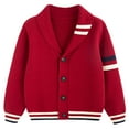 thumbnail image 1 of Little Boys Winter Coat Kids School Sweater Cardigan Color Block Lapel Knit Jacket Boys Clothing Brick Red Size 7-8T, 1 of 4