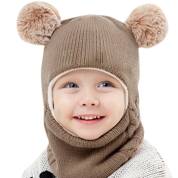 Little Boys Winter Knitted Hat Earflap Hood Scarves Caps Toddler Lined Hat Scarf Sets for Kids Baby