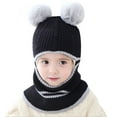thumbnail image 1 of Little Boys Winter Knitted Hat Earflap Hood Scarves Lined Hat Scarf Sets for Toddler, 1 of 7