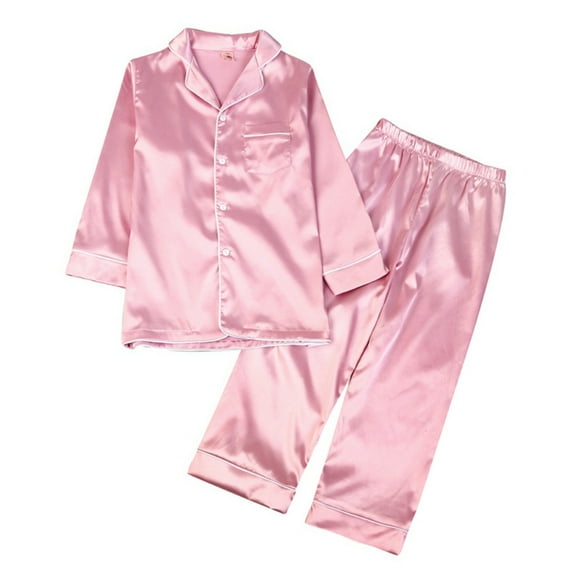 Little Boys little Girls Button Down Pajamas Kids Solid Long Sleeve Top Long Pant Sleepwear 3-10T