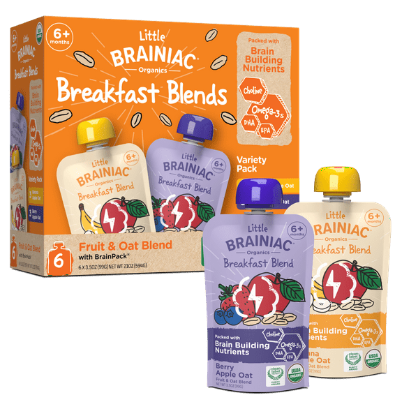 Little Brainiac Organic Fruit & Oat Variety Pack with BrainPack, 3.5oz, 6ct
