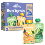Little Brainiac Organic Fruit & Veggie Variety Pack with BrainPack, 3.5oz, 6ct