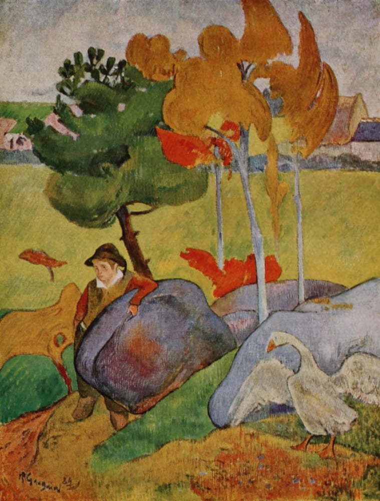 Little Breton with a Goose Canvas Art - P Gauguin (24 x 36)
