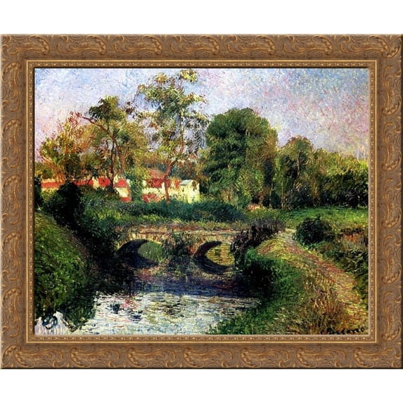 Little Bridge on the Voisne, Osny 20x20 Gold Ornate Wood Framed Canvas Art by Pissarro, Camille
