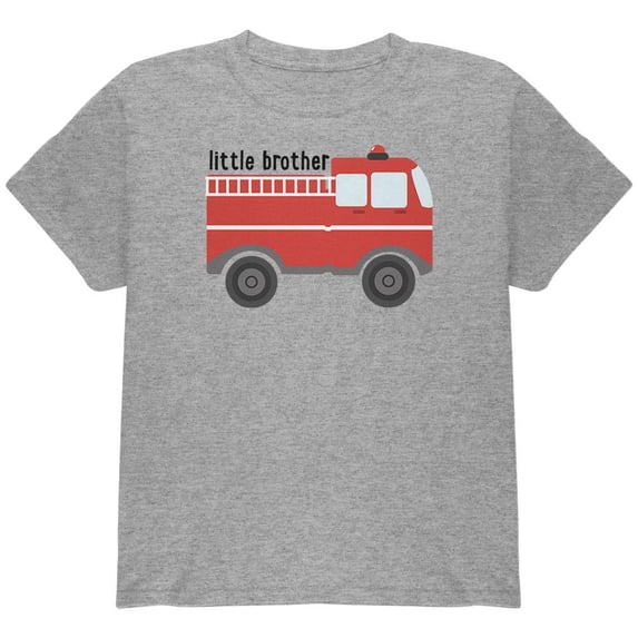 Little Brother Fire Truck Youth T Shirt Heather YXL