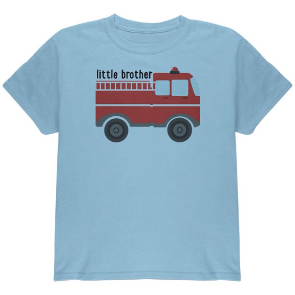 Little Brother Fire Truck Youth T Shirt Light Blue YXL