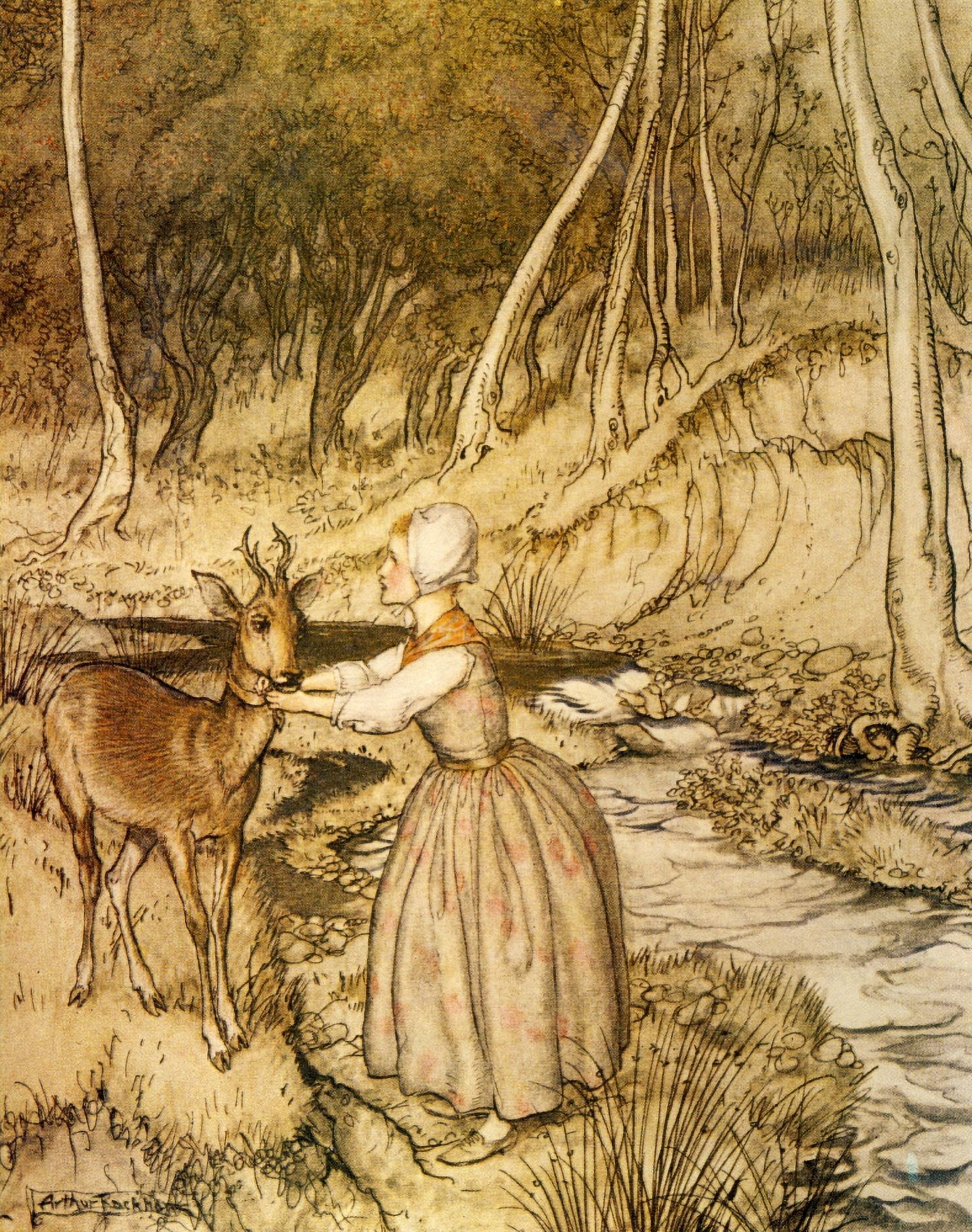 Little Brother & Little Sister 1917 Garter on roebuck Canvas Art - A Rackham (18 x 24)
