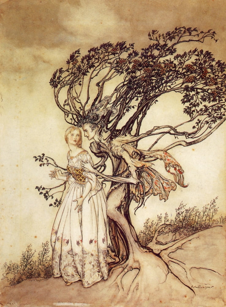 Little Brother & Little Sister 1917 Old Woman in the Wood Canvas Art - A Rackham (24 x 36)