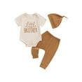 thumbnail image 1 of Little Brother Newborn Baby Boy Outfit Romper Top and Pants with Hat 3Pcs Sets Baby Coming Home Hospital Clothes Summer Outfit, 1 of 7