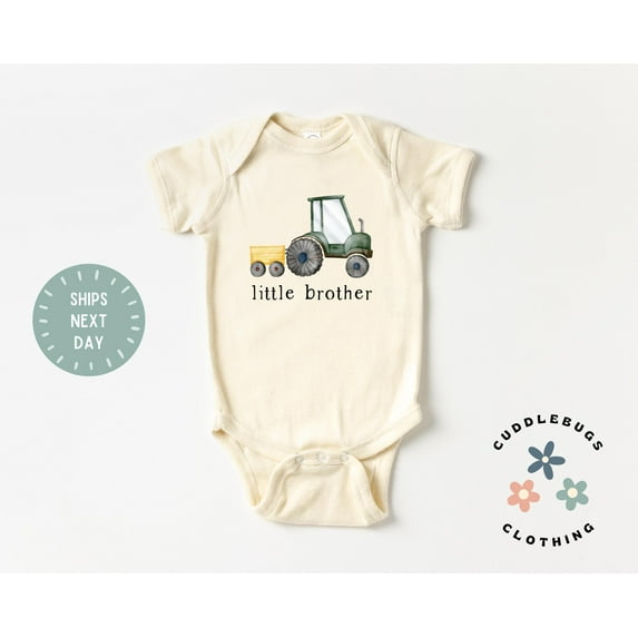 Little Brother Onsies Bodysuit, Little Bro, Matching Siblings, Baby Announce, Pregnancy Reveal, Farm Tractor Cool Baby Clothing, Cute Baby Onesie, BABY BODYSUIT LAT 4424