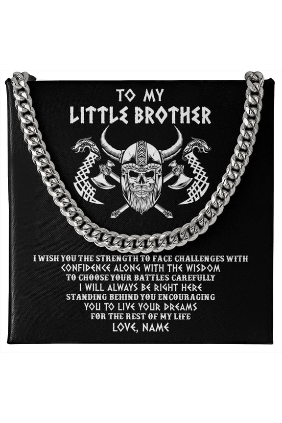 Little Brother Viking Strength Necklace, White Cuban Link Necklace