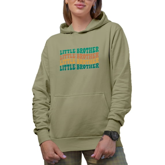 Little Brother, Younger Brother Themed, Groovy Retro Wavy Text Merch Gift, Sand Hooded Sweatshirt or Hoodie, Large