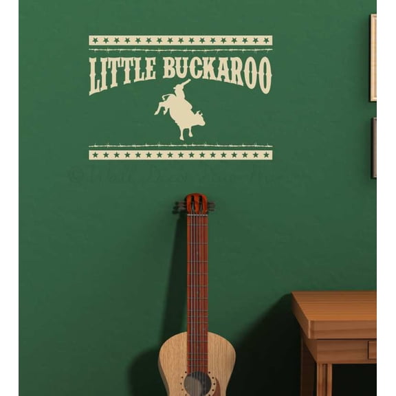 Little Buckaroo Bullrider Western Wall Art - Quote Decals for Wall - Die-Cut Vinyl Wall Art - Kids Inspirational Vinyl Decals - Removable Wall Lettering - Sayings for Wall Decor, 23x15.5-Inch, Beige