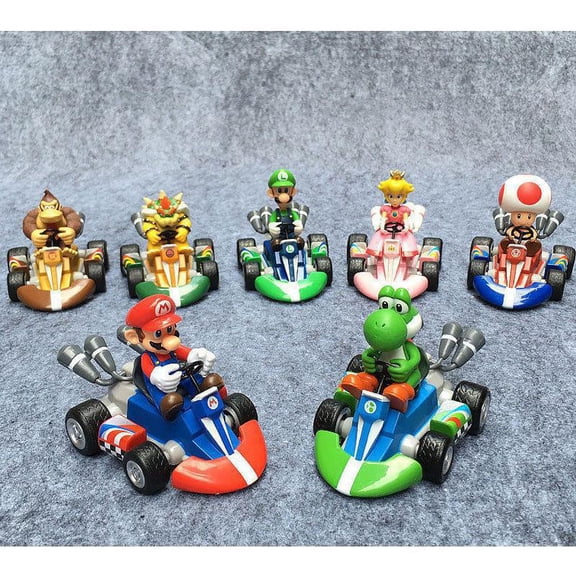 Little Buddy Super Mario Kart PullBack Racer Toy Set, Donkey Kong, Bowser, Luigi, Princess Peach, Toad, Mario and Yoshi