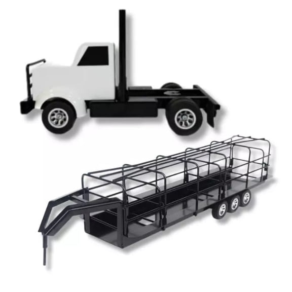 Little Buster Toys Ranchers Trucking Set, White Semi Truck and Gooseneck Stock Trailer with Split Gates