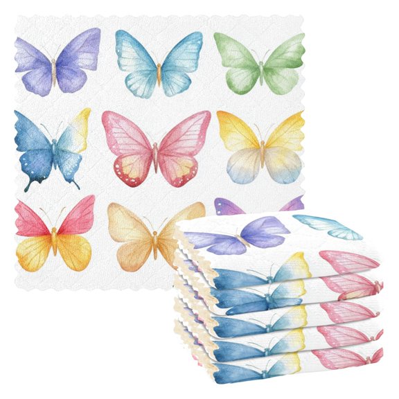 Little Butterflies Colorful Dish Cloths Dish Towels Cleaning Cloths Quick Drying Reusable 11" x 11" Set of 6