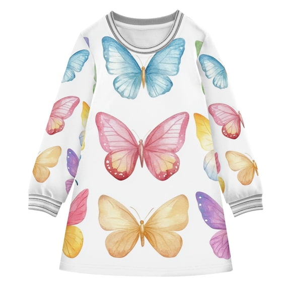 Little Butterflies Colorful Long-sleeved Dress A-line One-Piece Dress for 2-8 Years Casual Party 3T