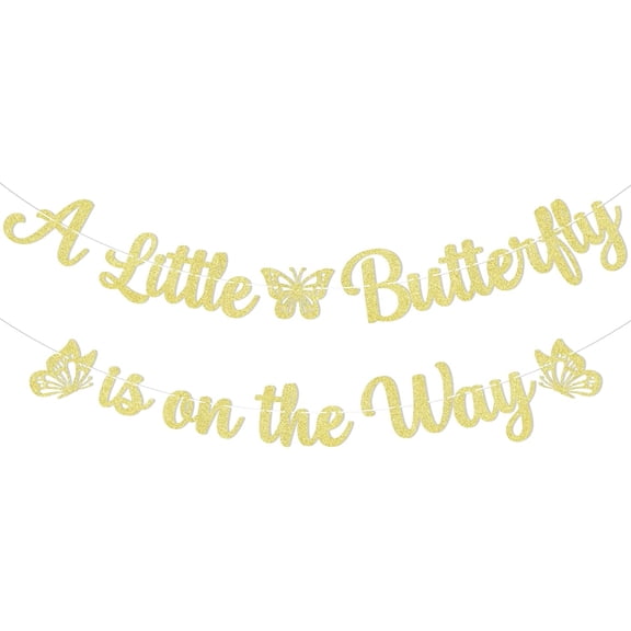 A Little Butterfly is on the Way Banner - Butterfly Baby Shower Party Decorations, Baby Announcement Bunting Sign, Baby Shower Party Decorations Gold Glitter