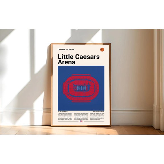 Little Caesars Arena Stadium Seating Print Mid Century Modern Basketball Wall Art Basketball Gift Sport Bedroom, Unframed Poster