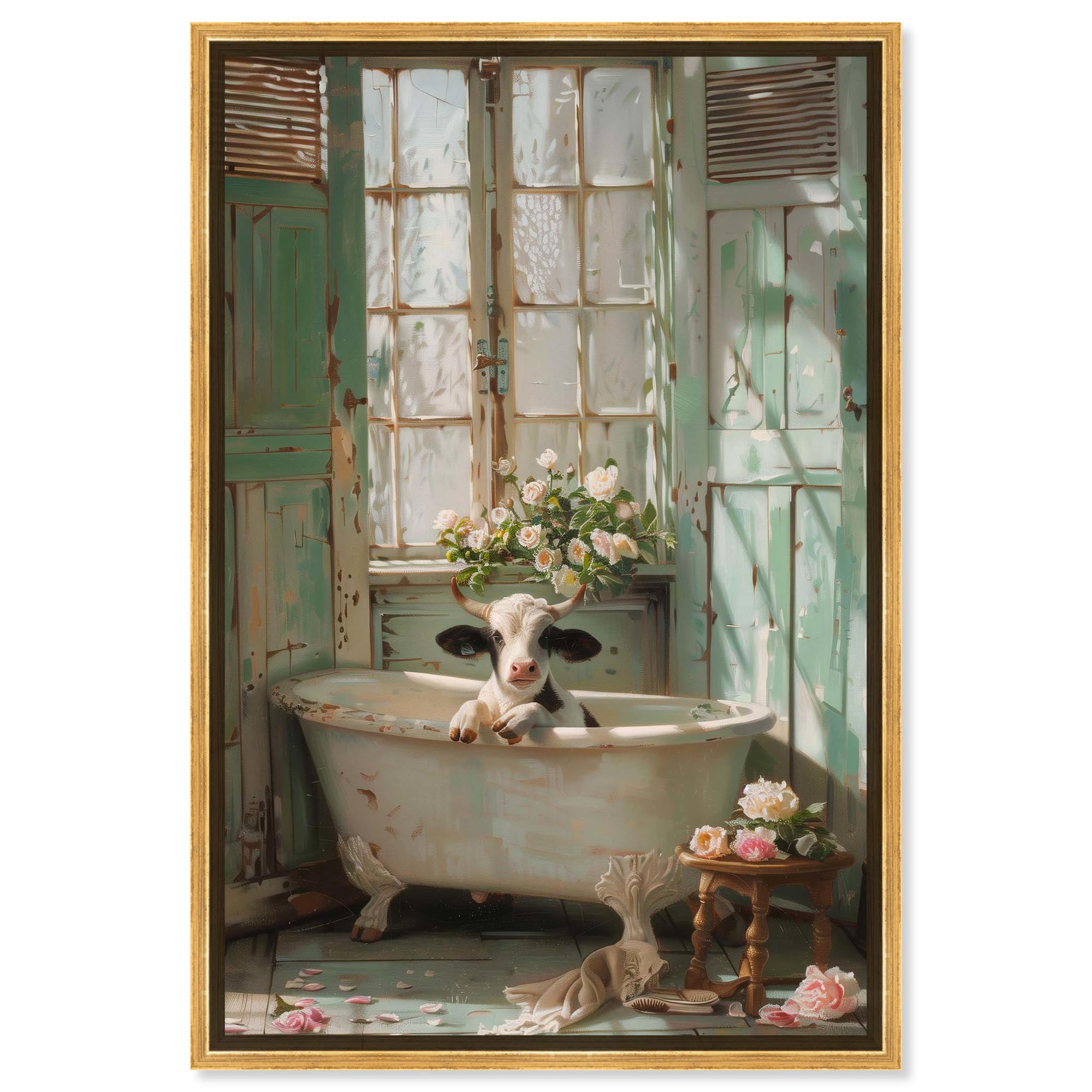Little Calf Bathroom Canvas Farmhouse Floral Art by Art Remedy, Gold ...