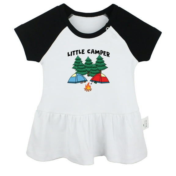 Little Camper Funny Dresses For Baby, Newborn Babies Skirts, Infant Princess Dress, 0-24M Kids Graphic Clothes (Black Raglan Dresses, 0-6 Months)