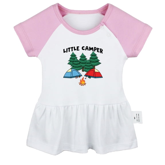 Little Camper Funny Dresses For Baby, Newborn Babies Skirts, Infant Princess Dress, 0-24M Kids Graphic Clothes (Pink Raglan Dresses, 18-24 Months)