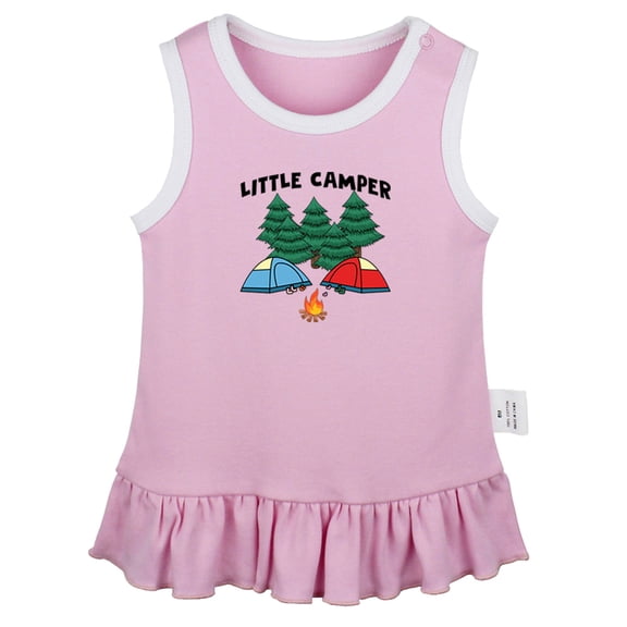 Little Camper Funny Dresses For Baby, Newborn Babies Skirts, Infant Princess Dress, 0-24M Kids Graphic Clothes (Pink Sleeveless Dresses, 12-18 Months)