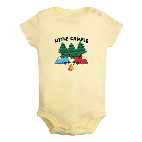 Little Camper Funny Rompers For Babies, Newborn Baby Unisex Bodysuits, Infant Jumpsuits, Toddler 0-12 Months Kids One-Piece Oufits (Yellow, 12-18 Months)