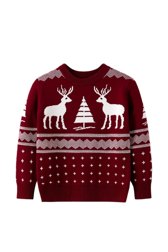 Little Cartoon Pullover Knit Sweater Reindeer Boys Year Fall Winter Knitwear
