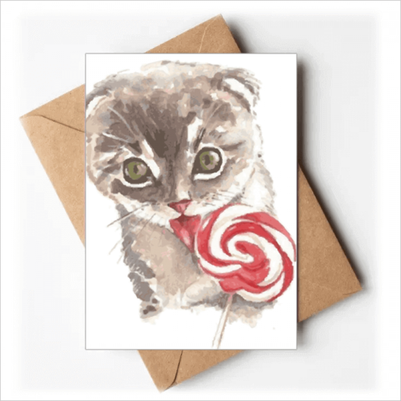 Little Cat Lollipop Watercolor Animal Greeting Cards You are Invited Invitations