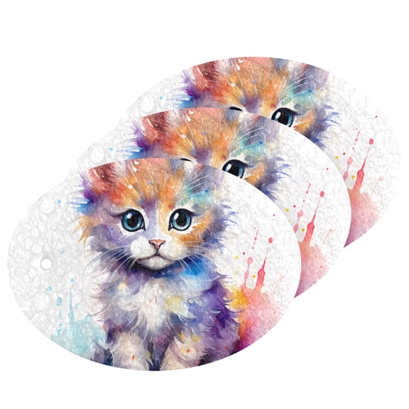 Little Cat Painting 3 Pack Dish Sponges Bulk Natural Sponges Compressed Sponges Non-Scratch for Kitchen Cleaning Dishes