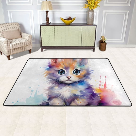 Little Cat Painting Area Rug Washable 72 x 48 Floor Carpet Mat Non Slip for Bedroom Living Room Kids Room Home Decor