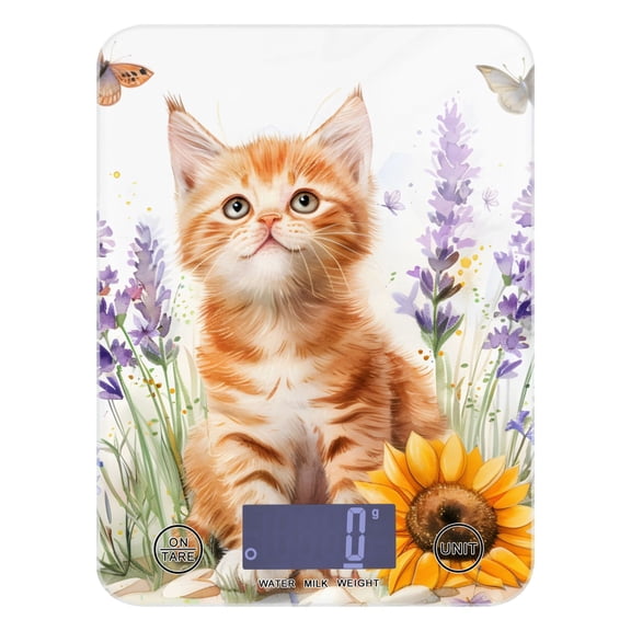 Little Cat Sunflowers Lavender Butterfly Food Scale Digital Kitchen Scale Waterproof Tempered Glass Tare Function 11 lb for Baking Cooking Meal Prep