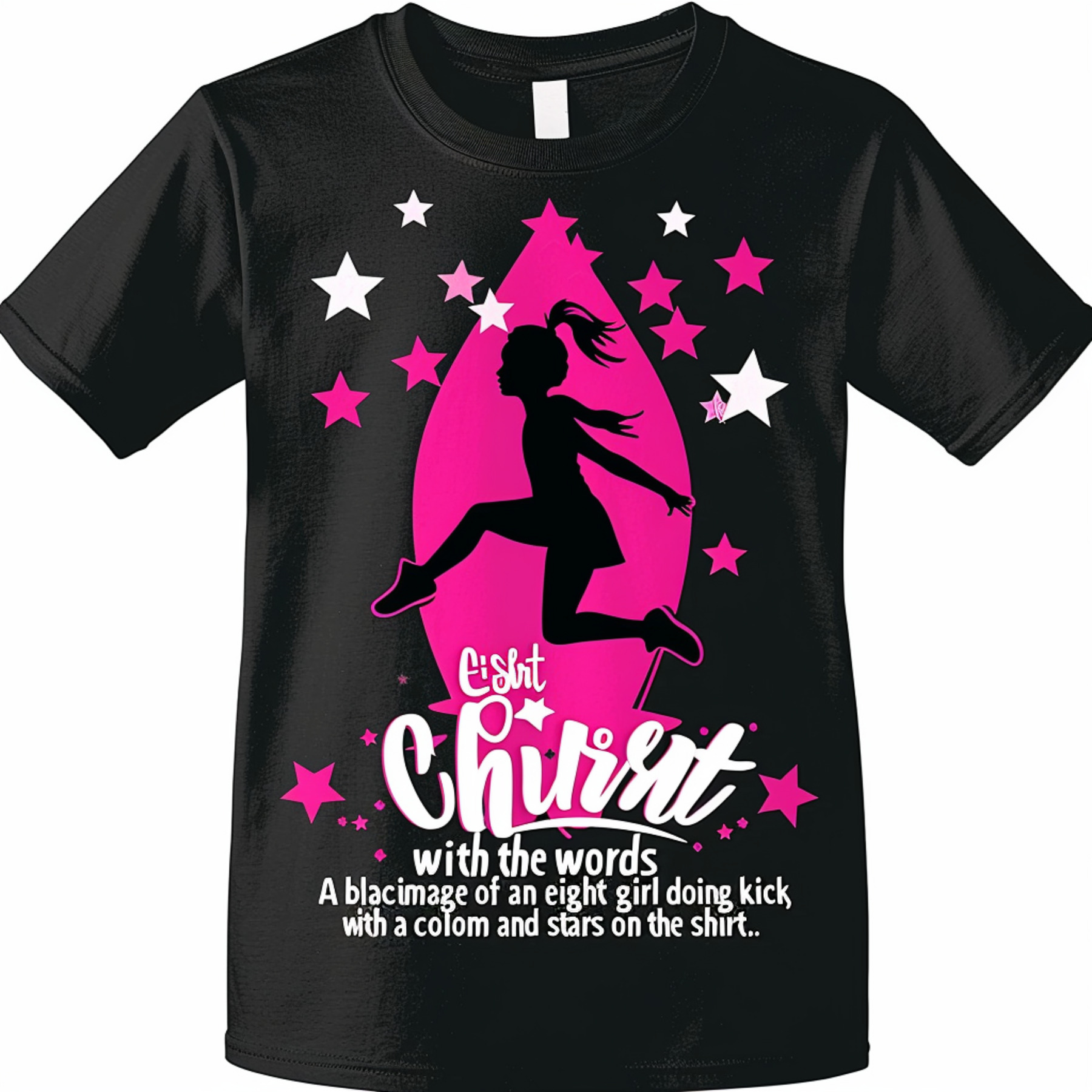 Little Cheerleader High Kick Black TShirt Pink Color Scheme with Stars