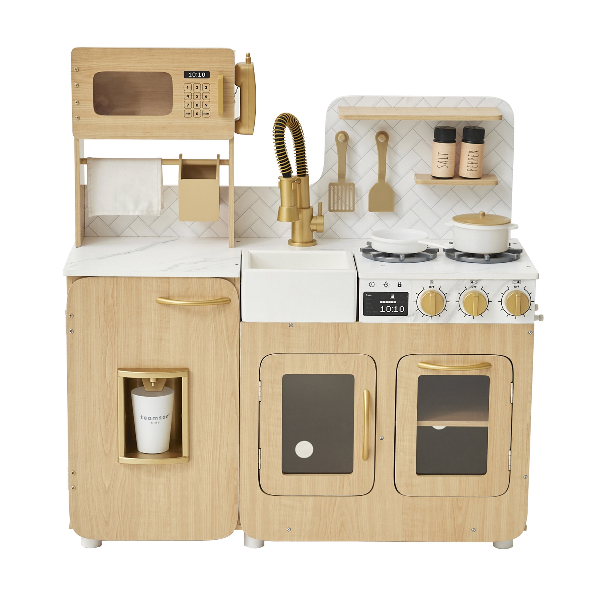 Teamson Kids Little Chef Cyprus Wooden Play Kitchen Set with 14 Toy Accessories