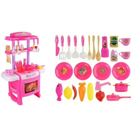 Little Chef's Pretend Kitchen Cooking Play Set with Food, Cups, Utensils, Pots and Pans