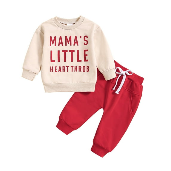 Little Children Jumpsuit Valentine's Day Cartoon Love Heart Letter Printed Outfit Boys Long Sleeve Letter Prints Tops And Pants Child 2PCS Set Outfits Clothese For Child